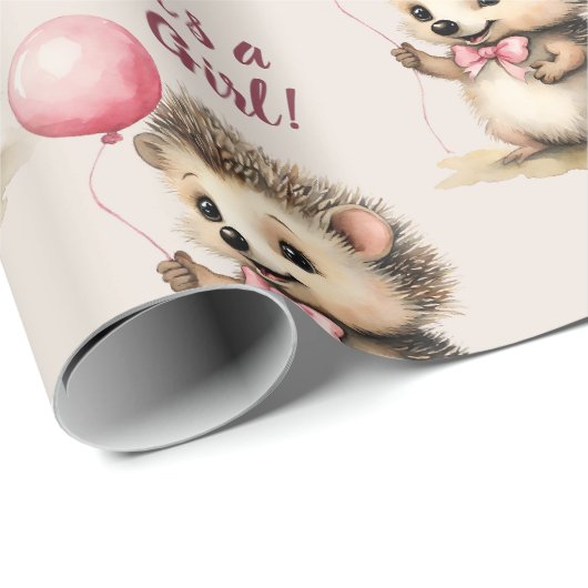 かわいいハリネズミその女の子の赤ちゃんシャワー ラッピングペーパー (ロールコーナー)