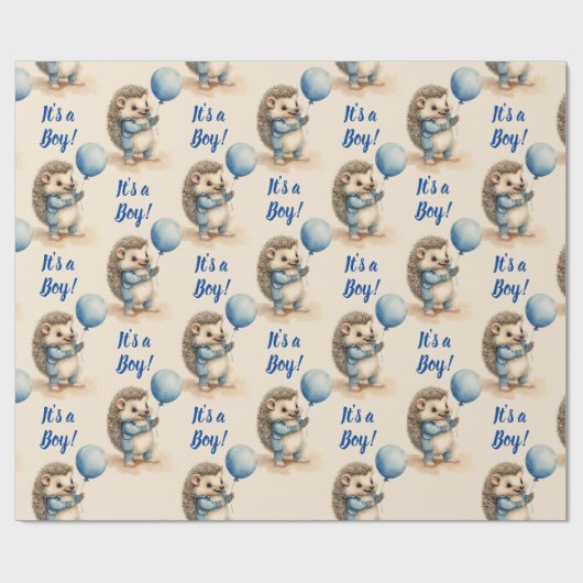 かわいいハリネズミその男の子の赤ちゃんシャワー ラッピングペーパー (フラット)