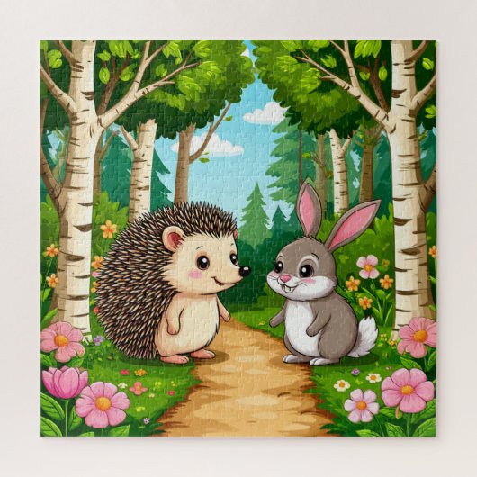 かわいいハリネズミとウサギの出会い ジグソーパズル (縦)