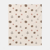 かわいいハリネズミとキノコの森のパターン フリースブランケット (正面)