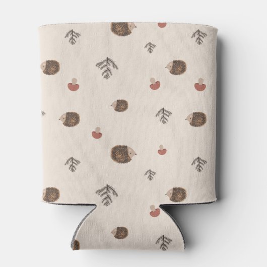 かわいいハリネズミとキノコの森のパターン 缶クーラー (裏面)