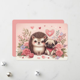 かわいいハリネズミとパグのバレンタインデーカード シーズンカード