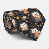 かわいいハリネズミとパンと紅葉 ネクタイ (ロール)