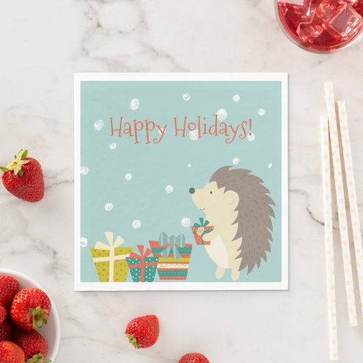 かわいいハリネズミとプレゼント |クリスマス スタンダードランチョンナプキン (インサイチュ)