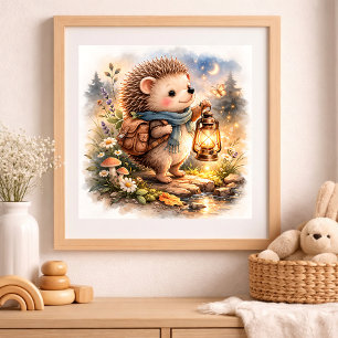 かわいいハリネズミとランタンキッズ ポスター