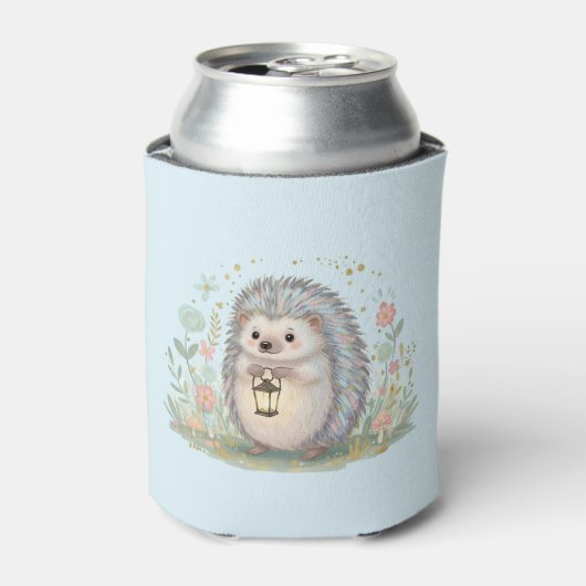 かわいいハリネズミとランタン 缶クーラー (缶正面)