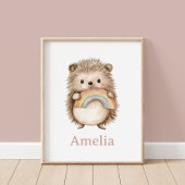 かわいいハリネズミとレインボーベビー名子供部屋壁 ポスター