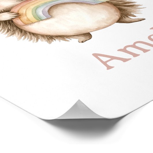 かわいいハリネズミとレインボーベビー名子供部屋壁 ポスター (角)