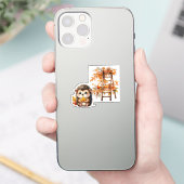 かわいいハリネズミと収穫のはしごのイラスト シール (スマートフォン)