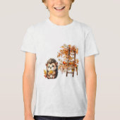 かわいいハリネズミと収穫のはしごのイラスト トライブレンドＴシャツ (正面)