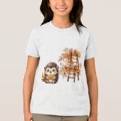 かわいいハリネズミと収穫のはしごのイラスト トライブレンドＴシャツ (正面)