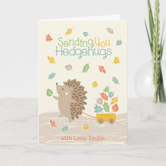 かわいいハリネズミと小さな葉車車 サンキューカード (正面)