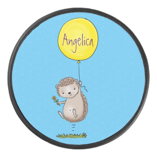 かわいいハリネズミと風船の漫画パターン アイスホッケーパック (正面)