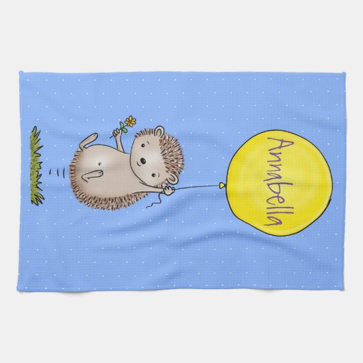 かわいいハリネズミと風船の漫画パターン キッチンタオル (横)