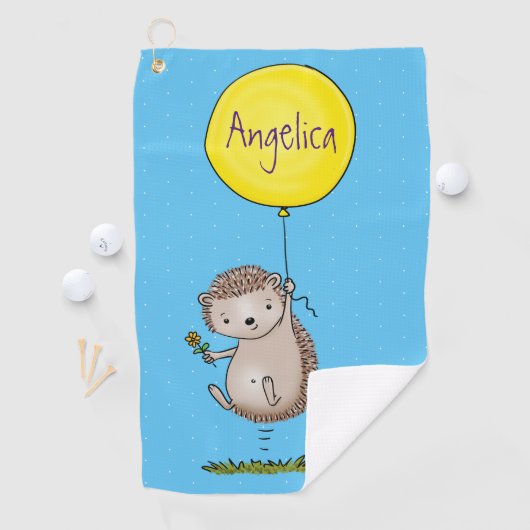 かわいいハリネズミと風船の漫画パターン ゴルフタオル (インサイチュ)
