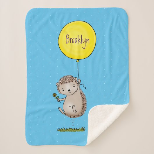 かわいいハリネズミと風船の漫画パターン シェルパブランケット (正面)