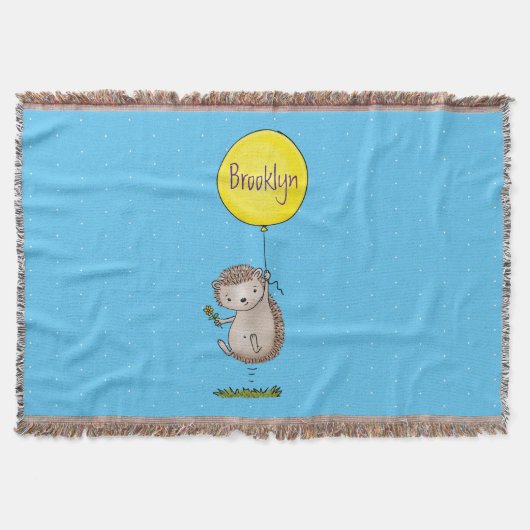 かわいいハリネズミと風船の漫画パターン スローブランケット (正面)