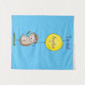 かわいいハリネズミと風船の漫画パターン タペストリー (正面(横))