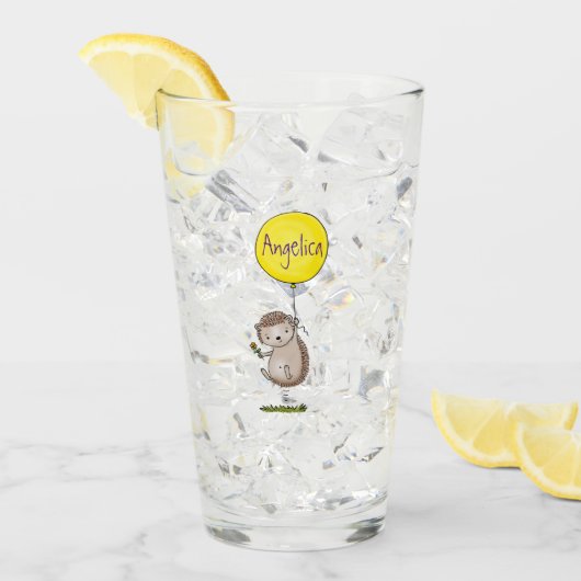 かわいいハリネズミと風船の漫画パターン タンブラーグラス (アイス正面)