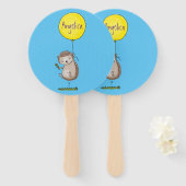 かわいいハリネズミと風船の漫画パターン ハンドファン (正面&裏面)