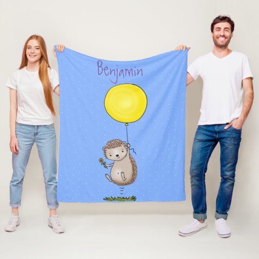 かわいいハリネズミと風船の漫画パターン フリースブランケット (インサイチュ)