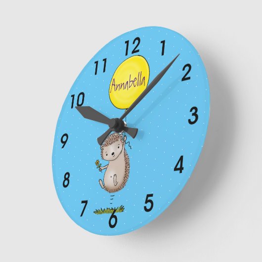かわいいハリネズミと風船の漫画パターン ラウンド壁時計 (傾斜)