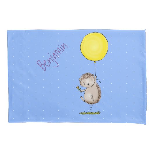 かわいいハリネズミと風船の漫画パターン 枕カバー (正面)