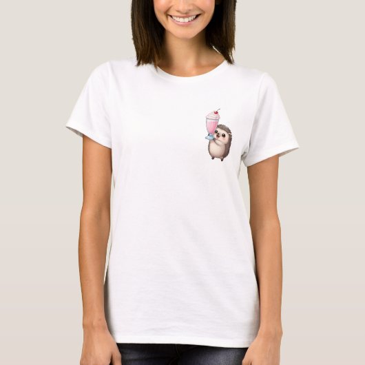 かわいいハリネズミのイチゴミルクシェイク Tシャツ (正面)