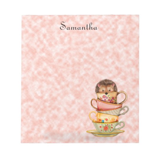かわいいハリネズミのカラフルなティーカップのメモ帳 ノートパッド