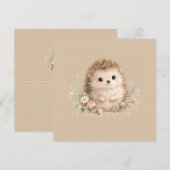 かわいいハリネズミのカントリーローズギフト 招待状 (正面/裏面)
