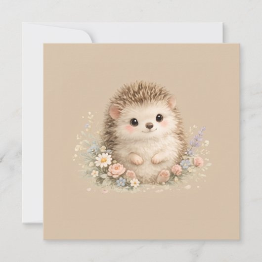 かわいいハリネズミのカントリーローズギフト 招待状 (正面)