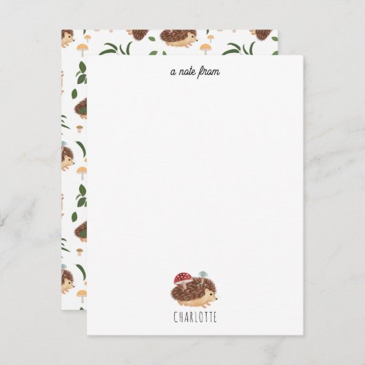 かわいいハリネズミのキノコの森の動物の子供たち ノートカード (正面/裏面)
