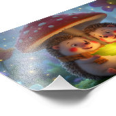 かわいいハリネズミのキノコアート - 居心地の良い森のファンタジー フォトプリント            (角)