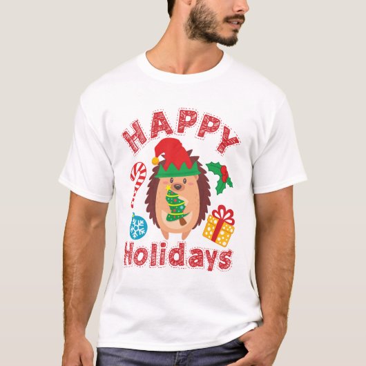 かわいいハリネズミのクリスマスアニマル Tシャツ (正面)