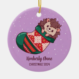 かわいいハリネズミのクリスマス動物の雪の冬の休日 セラミックオーナメント