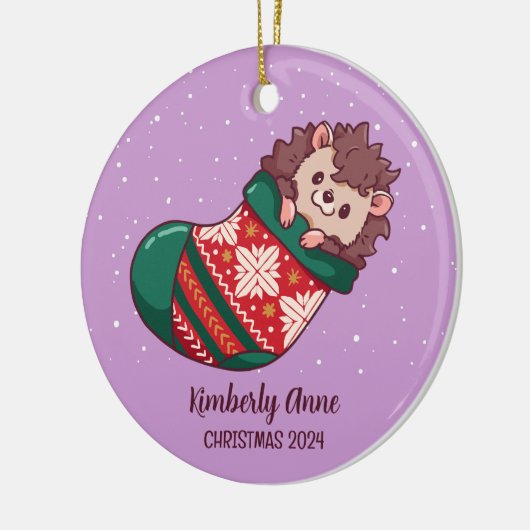 かわいいハリネズミのクリスマス動物の雪の冬の休日 セラミックオーナメント (左)