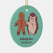 かわいいハリネズミのクリスマス動物の雪の冬の休日 セラミックオーナメント (右)