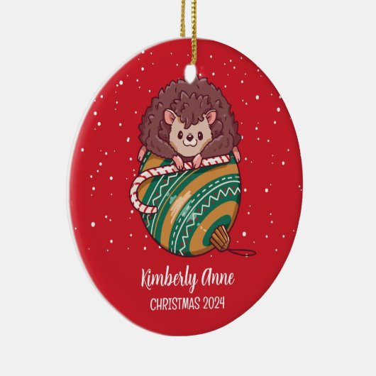 かわいいハリネズミのクリスマス動物の雪の冬の休日 セラミックオーナメント (右)