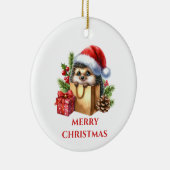 かわいいハリネズミのクリスマス セラミックオーナメント (右)