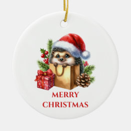 かわいいハリネズミのクリスマス セラミックオーナメント