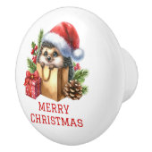 かわいいハリネズミのクリスマス セラミックノブ (右)
