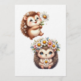 かわいいハリネズミのデュオイラスト ロマンチックな花柄 招待状
