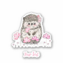かわいいハリネズミのピンクの花文字 シール