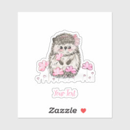 かわいいハリネズミのピンクの花文字 シール