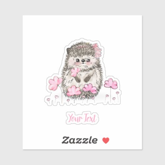 かわいいハリネズミのピンクの花文字 シール (シート)