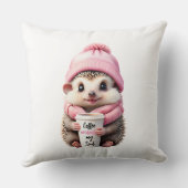 かわいいハリネズミのピンクハットスカーフコーヒー私の魂を暖める クッション (裏面)