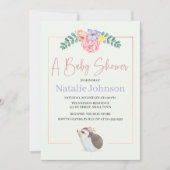 かわいいハリネズミのピンク赤ちゃん女の子の赤ちゃんシャワー 招待状 (正面)