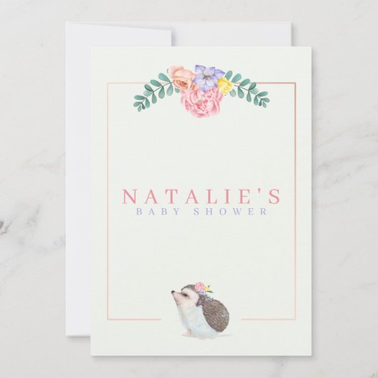 かわいいハリネズミのピンク赤ちゃん女の子の赤ちゃんシャワー 招待状 (裏面)