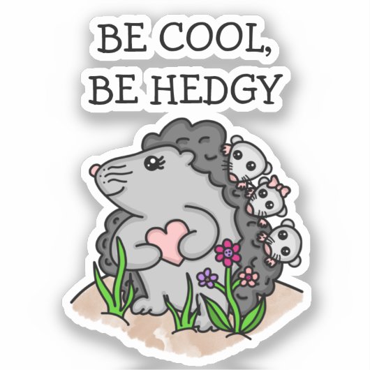 かわいいハリネズミのママと彼女のベビーとプリン シール (正面)