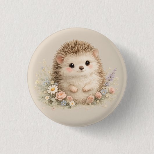 かわいいハリネズミのヨーロッパガーデン 缶バッジ (正面)